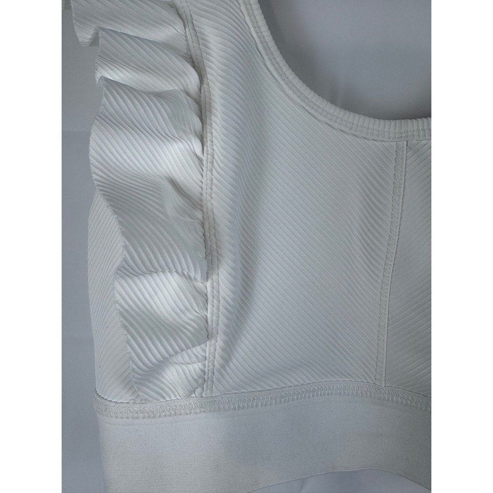TCEC White Ribbed Ruffle Shoulder Crop Top CT8335 Size Medium - Picture 2 of 7